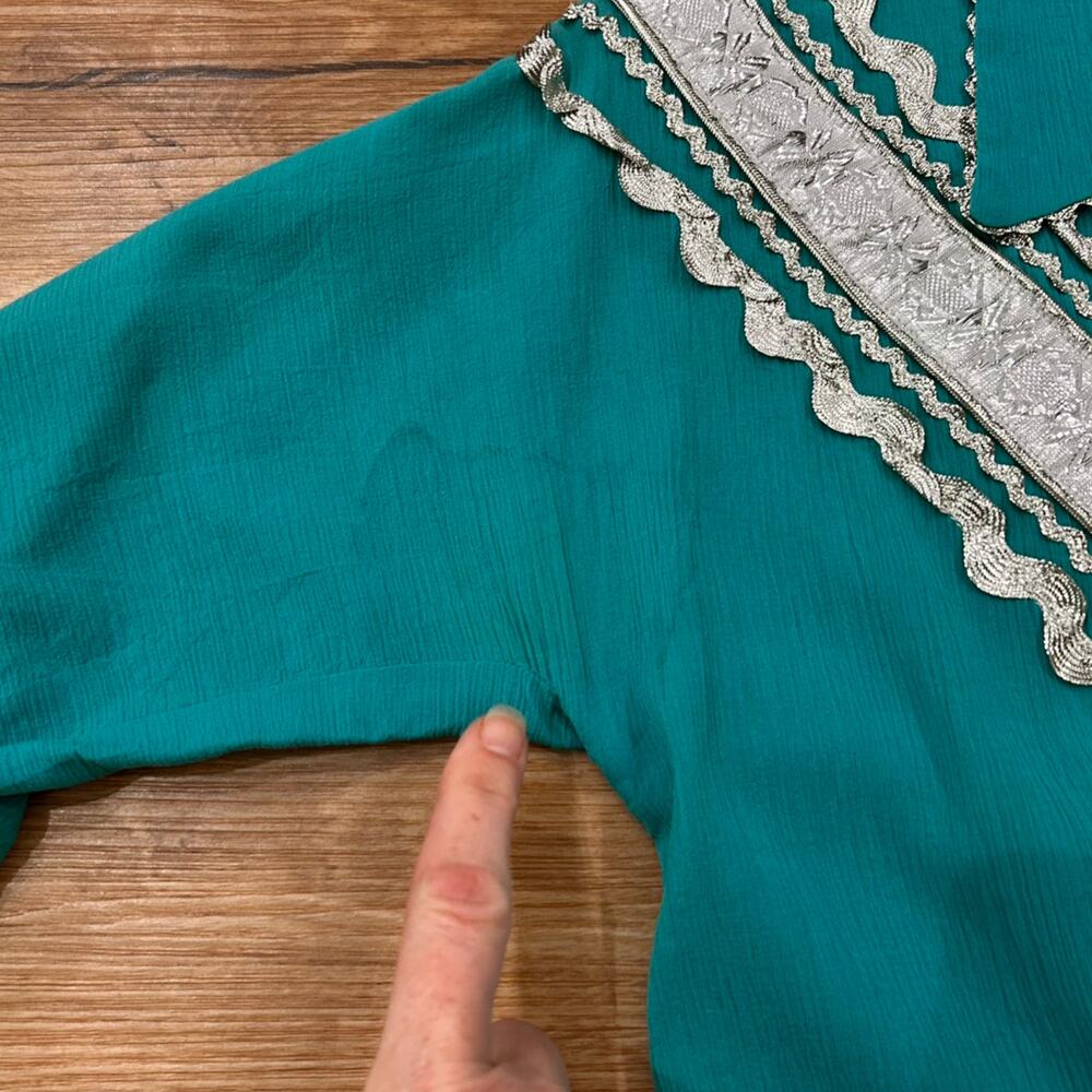 Vintage 1950s Turquoise Western Square Dance 2 Pc Circle Skirt Set XS 24 Waist - - Picture 5 of 10